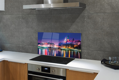 Painel de vidro Rio noturno da cidade de Cracóvia