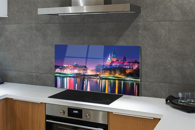 Painel de vidro Rio noturno da cidade de Cracóvia