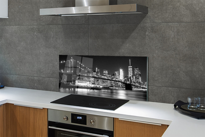 Painel de vidro Ponte, arranha-céus, noite, rio