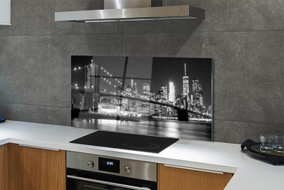 Painel de vidro Ponte, arranha-céus, noite, rio