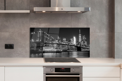 Painel de vidro Ponte, arranha-céus, noite, rio