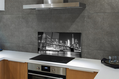 Painel de vidro Ponte, arranha-céus, noite, rio