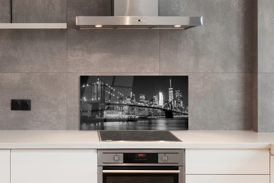 Painel de vidro Ponte, arranha-céus, noite, rio