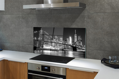 Painel de vidro Ponte, arranha-céus, noite, rio