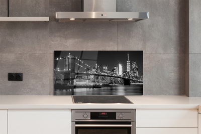 Painel de vidro Ponte, arranha-céus, noite, rio