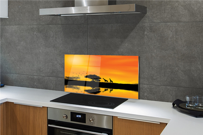 Painel de vidro Girafas pôr do sol árvore lago