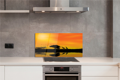 Painel de vidro Girafas pôr do sol árvore lago