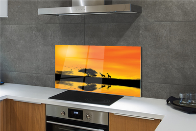 Painel de vidro Girafas pôr do sol árvore lago