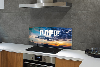 Painel de vidro Inscrição no céu do pôr do sol