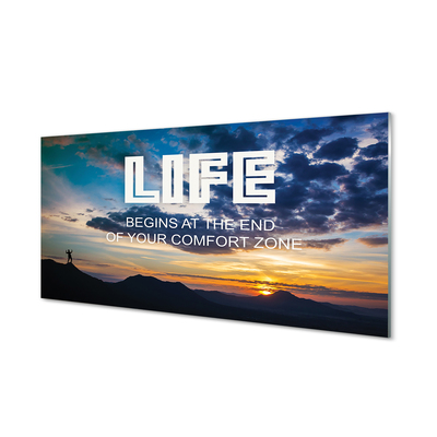 Painel de vidro Inscrição no céu do pôr do sol