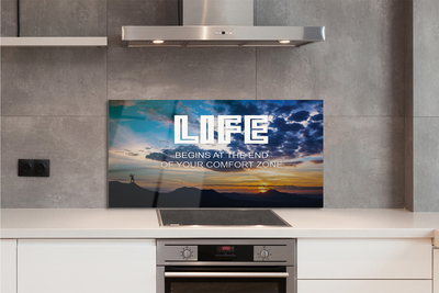 Painel de vidro Inscrição no céu do pôr do sol