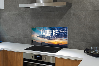 Painel de vidro Inscrição no céu do pôr do sol