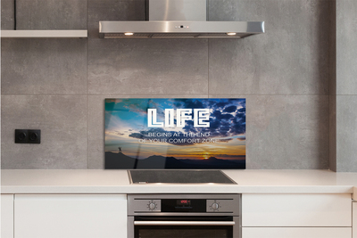 Painel de vidro Inscrição no céu do pôr do sol