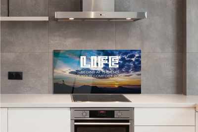 Painel de vidro Inscrição no céu do pôr do sol