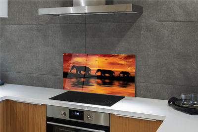 Painel de vidro Pôr do sol no Lago dos Elefantes