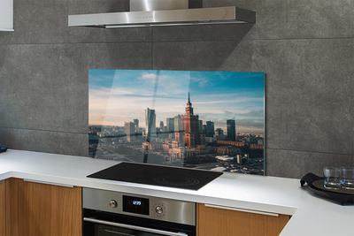 Painel de vidro Panorama do nascer do sol dos arranha-céus de Varsóvia