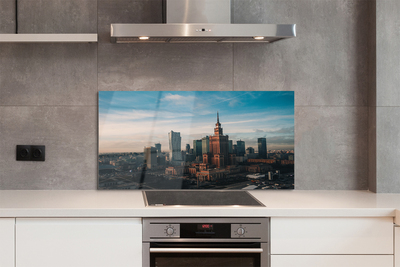 Painel de vidro Panorama do nascer do sol dos arranha-céus de Varsóvia