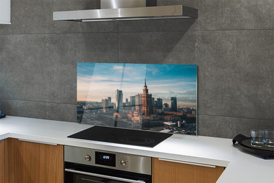 Painel de vidro Panorama do nascer do sol dos arranha-céus de Varsóvia