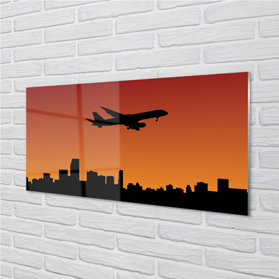 Painel de vidro Pôr do sol e céu de avião
