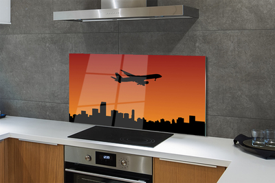 Painel de vidro Pôr do sol e céu de avião