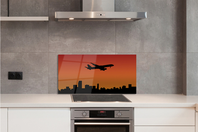 Painel de vidro Pôr do sol e céu de avião