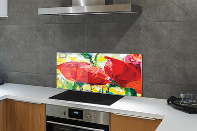 Painel de vidro flores vermelhas