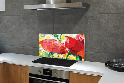 Painel de vidro flores vermelhas