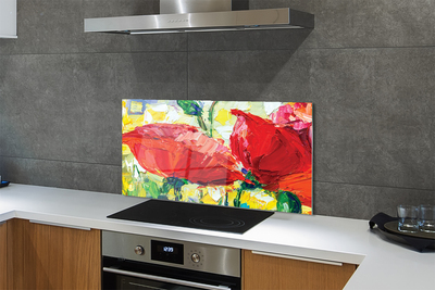 Painel de vidro flores vermelhas