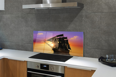 Painel de vidro Navio céu colorido mar