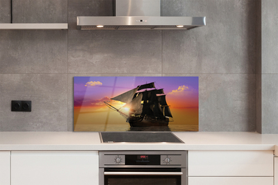 Painel de vidro Navio céu colorido mar