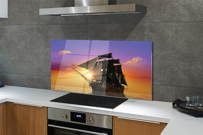 Painel de vidro Navio céu colorido mar