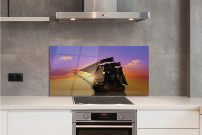 Painel de vidro Navio céu colorido mar