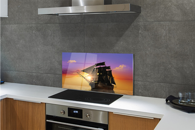 Painel de vidro Navio céu colorido mar