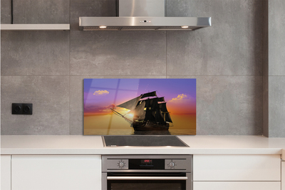 Painel de vidro Navio céu colorido mar