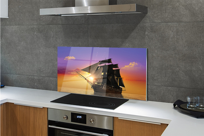 Painel de vidro Navio céu colorido mar