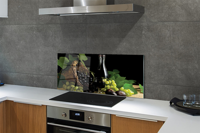 Painel de vidro Cesta de folhas, uvas, vinho