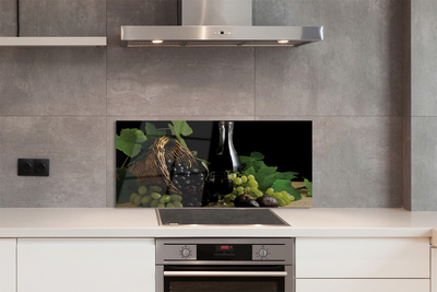 Painel de vidro Cesta de folhas, uvas, vinho
