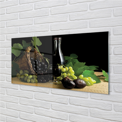 Painel de vidro Cesta de folhas, uvas, vinho