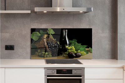 Painel de vidro Cesta de folhas, uvas, vinho