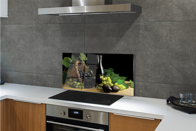 Painel de vidro Cesta de folhas, uvas, vinho