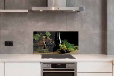 Painel de vidro Cesta de folhas, uvas, vinho