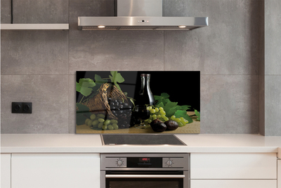 Painel de vidro Cesta de folhas, uvas, vinho