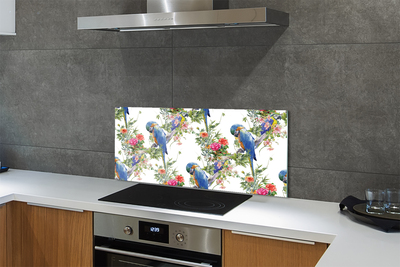 Painel de vidro Pássaros em um galho com flores