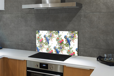 Painel de vidro Pássaros em um galho com flores