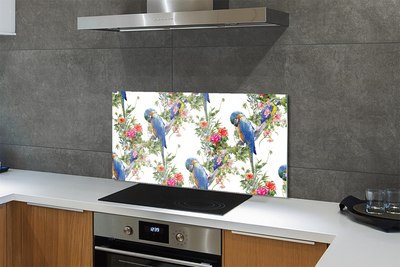 Painel de vidro Pássaros em um galho com flores