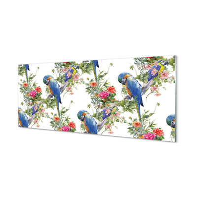 Painel de vidro Pássaros em um galho com flores