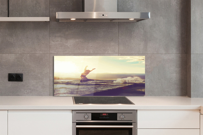 Painel de vidro Mulher lago nuvens