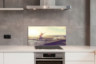 Painel de vidro Mulher lago nuvens