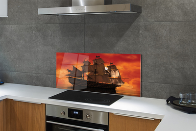 Painel de vidro Navio céu laranja mar
