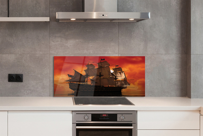 Painel de vidro Navio céu laranja mar